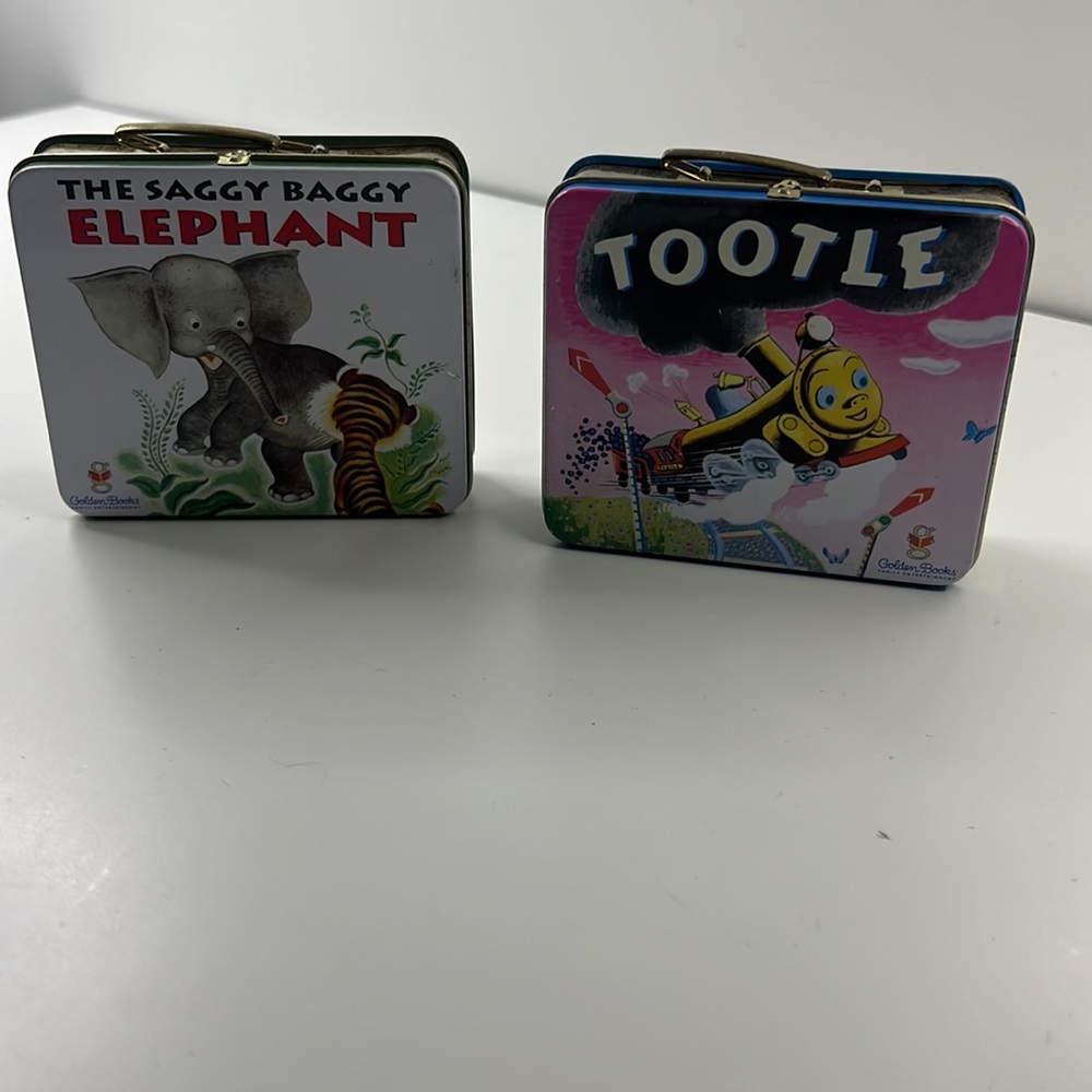 Two 90s Golden Books Mini Tins | Tins Only - The Saggy Baggy Elephant and Tootle
